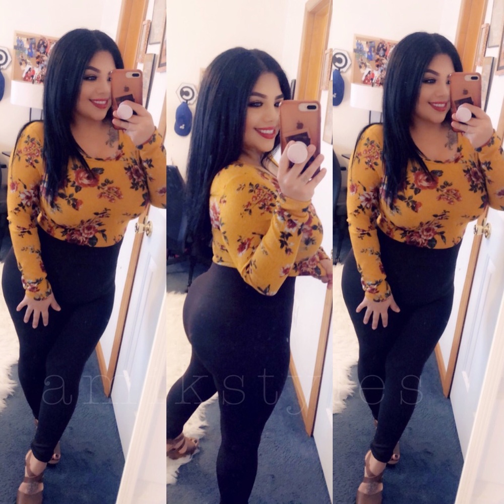 Mustard floral crop top